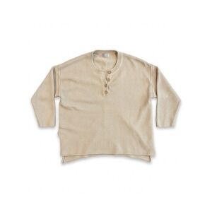 Free People FP Beach Sweater Women Brown L Thermal Henley Knit Oversized Waffle